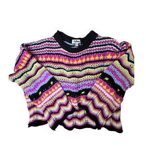 RedBerry Womens Multi Color Striped Knit Sweater Zig Zag Pointelle S/M